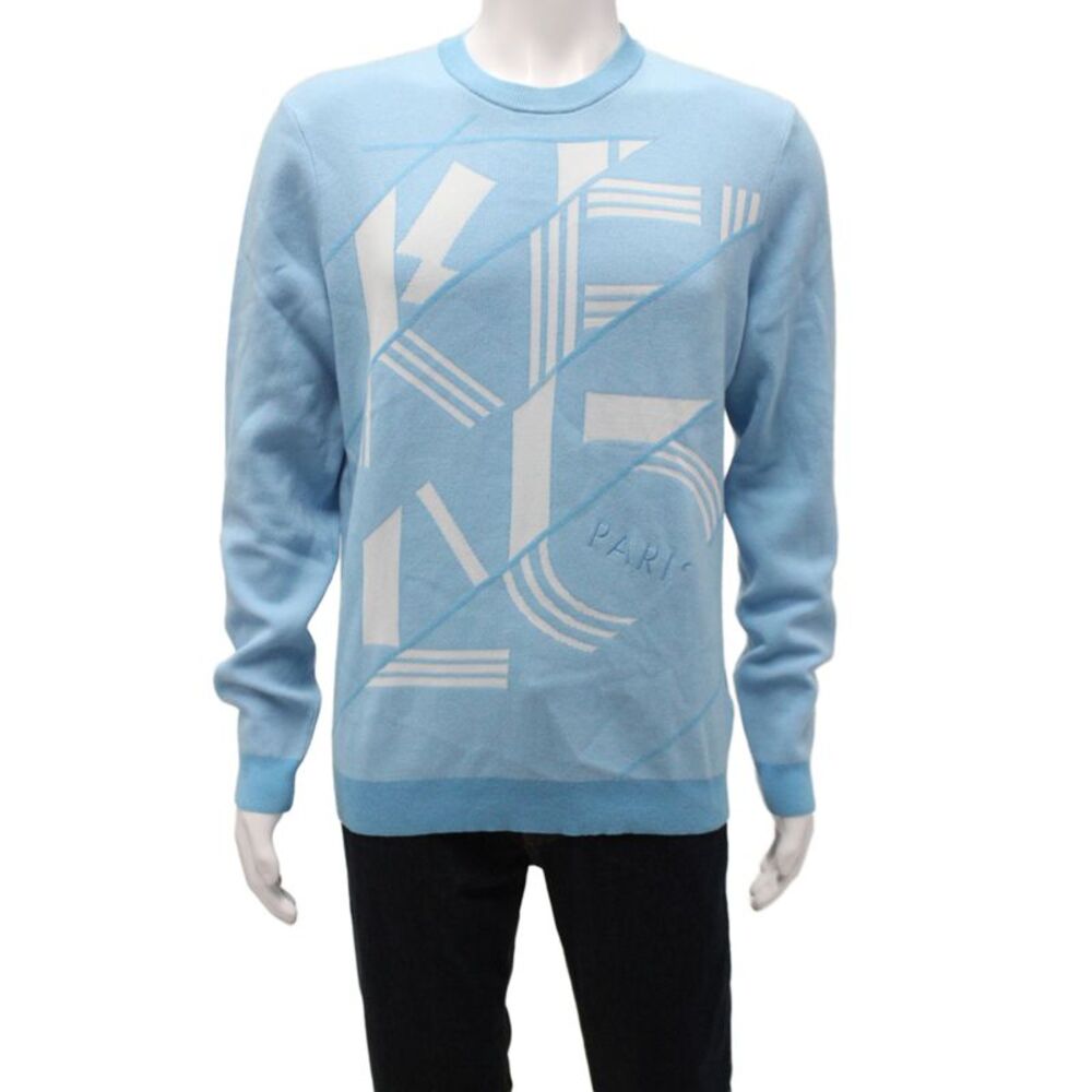 Kenzo Mens Pullover Sweater Blue Graphic Crew Neck Long Sleeve Size M